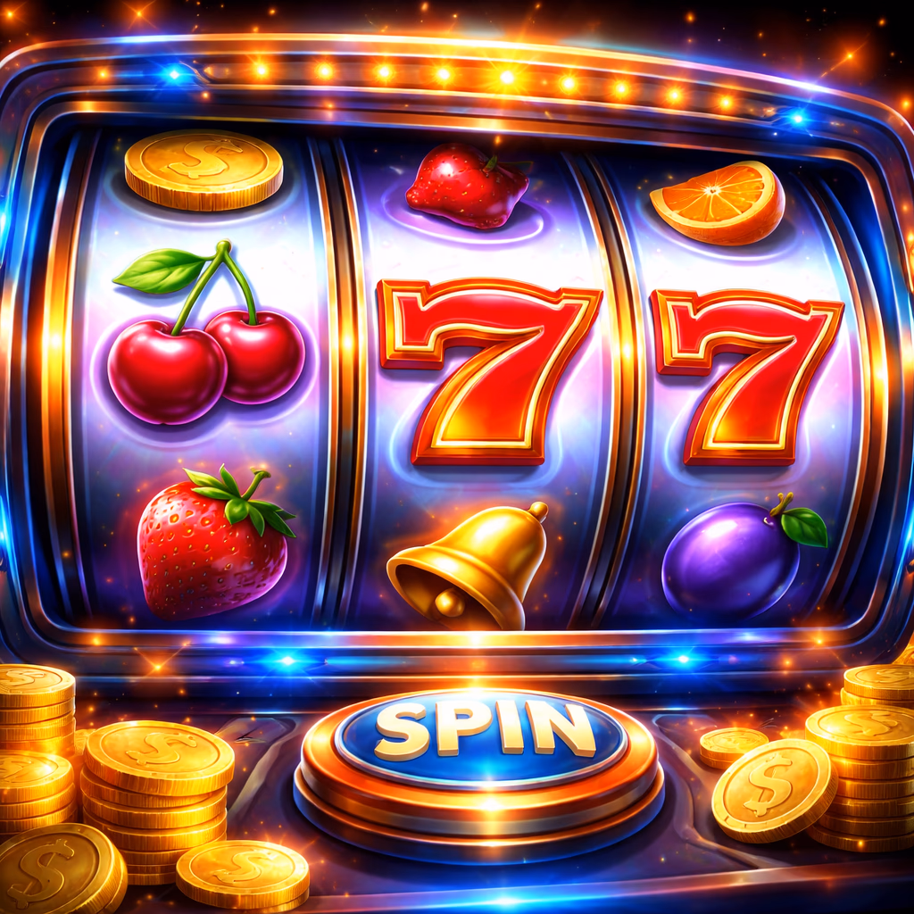 Excited punter enjoying live virtual slot games with glowing 777 symbols indicating top-tier casino fun on BDJACKPOT